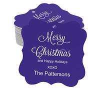 Darling Souvenir Merry Christmas & Happy Holidays Gift Tags Personalized Family Hang Tags-Purple Violet-100 Tags