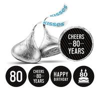 Darling Souvenir Pack of 190 Pcs Chocolate Labels Cheers 80th Birthday Theme Stickers-Black