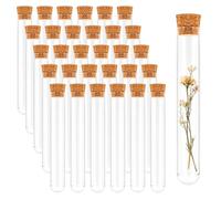 Darlingao 30 Clear Plastic Test Tubes with Cork Stoppers 15 x 100 mm and 10 ml - Transparent Bottles with Sealing Lids for Bath Salts, Candy, Pearls, Powder, Spices and L