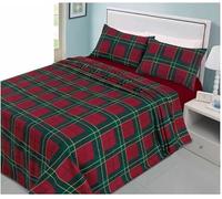 Darnall 3pcs Tartan Check Printed Flannelette Sheets Set Soft 100% Brushed Cotton Easy Care Flat Sheet, Fitted Sheet and 1 Pillow Case Flannel Soft Warm Bedding Sets (Red, Single)