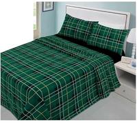 Darnall 4pcs Tartan Check Printed Flannelette Sheets Set Soft 100% Brushed Cotton Easy Care Flat Sheet, Fitted Sheet and 2 Pillow Cases Flannel Soft Warm Bedding Sets (Green, Double)