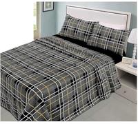 Darnall 4pcs Tartan Check Printed Flannelette Sheets Set Soft 100% Brushed Cotton Easy Care Flat Sheet, Fitted Sheet and 2 Pillow Cases Flannel Soft Warm Bedding Sets (Grey, King)
