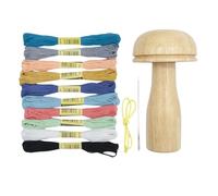 Darning Mushroom Kit- Wood Darning Mushroom Set | Easy to Use Sewing Thread for DIY Sewing Wool | Darner Needles for Crocheting with Yarn and Elastic Strap | Mushrooms Darner Set Socks Patch Holes