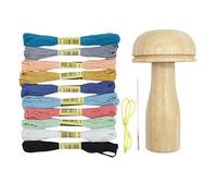 Darning Wool, Wooden Darning Yarn Sewing Supplies Kit for Home, Sock Darning Kit, Darning Needles and Mushroom Sock Darning Kit Mushroom Patching Threads Tool Sewing Travel Handicraft