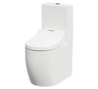 Darnley Round Close Coupled Toilet and Smart Bidet Multi Function Heated Soft Close Toilet Seat with Dryer | White | ABS Polished Chrome | 420mm x 845mm x 630mm