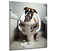 DARO Design - Pictures Decorative Guest Toilet Wall Picture Bathroom Toilet Art Print Picture on 6 mm HDF 30 x 20 cm Boxer Dog Wall Decoration - Funny Wall Pictures Canvas Poster Aesthetic Room Decor