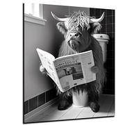 DARO Design - Pictures Decorative Guest Toilet Wall Picture Bathroom Toilet Art Print Picture on 6 mm HDF 30 x 20 cm Highland Cow Wall Decoration - Funny Wall Pictures Canvas Poster Cow Aesthetic Room