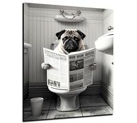 DARO Design - Pictures Decorative Guest Toilet Wall Picture Bathroom Toilet Art Print Picture on 6 mm HDF 30 x 20 cm Pug Wall Decoration - Funny Wall Pictures Canvas Poster Aesthetic Room Decor Dog