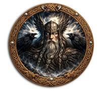 DARO Design - Viking Wall Pictures Round Diameter 30 cm - Odin - Nordic Mythology & Mystic Motif - As Wall Picture or Stand - Includes Wall Hooks & Stand
