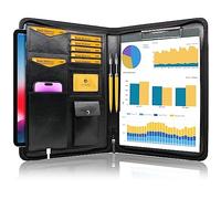 Darolin [Safe Zippered] Portfolio Padfolio Organizer Binder with Clipboard,Leather Business Interview Resume Document Holder Folder Planner Organizer for Office Conference Notepad Bag for Men Women