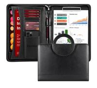 Darolin Vegan Leather Padfolio Portfolio with Handle, Zipper -Black