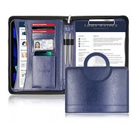 Darolin Zippered Leather Padfolio Portfolio with Hidden Handle and Clipboard, Business Conference Organizer Notepad Folder, Portfolio Bag, Padfolio for Women/Men (Blue)