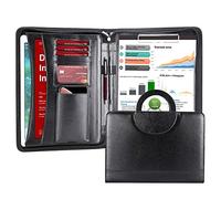 Darolin Zippered Leather Padfolio Portfolio with Hidden Handle and Clipboard, Business Conference Organizer Notepad Folder, Portfolio Bag, Padfolio for Women/Men (Black)