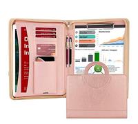 Darolin Zippered Leather Padfolio Portfolio with [Hidden Handle] and [Clipboard], Business Conference Portfolio Organizer Notepad Folder, Portfolio Bag, Portfolio Padfolio for Women/Men (Rosegold)