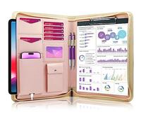 Darolin [Zippered] Portfolio Padfolio Organizer Binder with Clipboard, Leather Business Interview Resume Document Holder Folder Planner Organizer for Office Conference Notepad Bag for Women - RoseGold