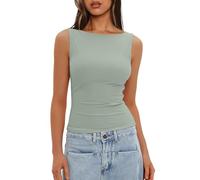 Darong Women's High Neck Tank Top Sleeveless Double Lined Basic Tops Going Out Casual Tank Shirts, Light Green, XS