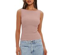 Darong Women's High Neck Tank Top Sleeveless Double Lined Basic Tops Going Out Casual Tank Shirts, Light Pink, S