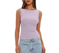 Darong Women's High Neck Tank Top Sleeveless Double Lined Basic Tops Going Out Casual Tank Shirts, Light Purple, XL