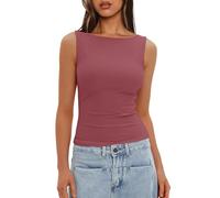 Darong Women's High Neck Tank Top Sleeveless Double Lined Basic Tops Going Out Casual Tank Shirts, Merlot, XS