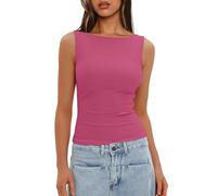Darong Women's High Neck Tank Top Sleeveless Double Lined Basic Tops Going Out Casual Tank Shirts, Rose Pink, M