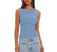 Darong Women's High Neck Tank Top Sleeveless Double Lined Basic Tops Going Out Casual Tank Shirts, Sky Blue, XL