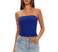 Darong Womens Padded Tube Tops Bulit in Bra Strapless Crop Tops Bandeau Double Lined Basic Going Out Tank Top, Royal Blue, L