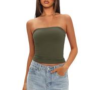 Darong Womens Padded Tube Tops Bulit in Bra Strapless Crop Tops Bandeau Double Lined Basic Going Out Tank Top, Army Green, XS