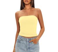 Darong Women's Strapless Bandeau Crop Tank Top, Light Yellow, S