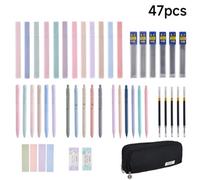 Darphe 47Pcs Macaron Stationery Set Black Oxford Cloth Pencil Case Highlighters Gel Pens Mechanical Pencils Student Writing Kit