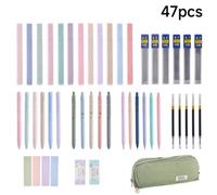 Darphe 47Pcs Macaron Stationery Set Green Oxford Cloth Pencil Case Highlighters Gel Pens Mechanical Pencils Student Writing Kit
