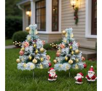 Darphe 60Cm Tall, Two-Pack, Deluxe Pine Needle Mixed Snow-Covered Garden Stake Christmas Trees