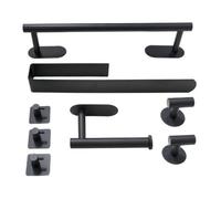 Darphe 8 Piece Black Bathroom Hardware Set Self Adhesive No Drill Towel Bar Hook Toilet Roll Holder