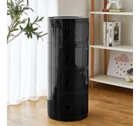 Darphe Cylindrical Multi Tiered Plastic Bedside Storage Drawers Unit Drawer Bedside Chest Black