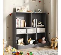 Darphe Grey 3-Tier Open-Style Kids' Toy Storage Cabinet With 3 Drawers
