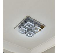 Darphe Modern Chrome Crystal 4 Square Led Ceiling Light, Cool White Chandelier 42X42Cm