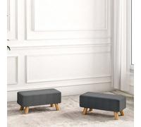 Darphe Modern Dark Grey Linen Footstool With Pine Wood Legs Upholstered Ottoman Bench