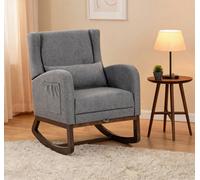 Darphe Modern Grey Linen Rocking Chair With Footrest And Lumbar Pillow