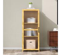 Darphe Narrow Bamboo Storage Cabinet With Acrylic Door 3 Tier Adjustable Shelves 40X31X100Cm