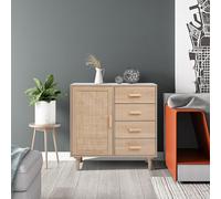 Darphe Natural Wood And Rattan Side Cabinet With 4 Drawers 1 Door 80X38X80.5Cm