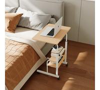 Darphe Natural Wood And White Height Adjustable Mobile Overbed Table 60X40Cm