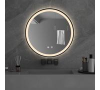 Darphe Round Metal Framed Anti Fog Led Wall Bathroom Mirror