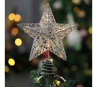 Darphe Silver Iron Art Christmas Tree With Led Lights And Glitter, Topped With A Star