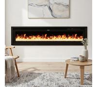 Darphe Three-In-One Crystal Stone Flame Effect Electric Fireplace, Recessed And Wall Mounting Black Home Fireplace