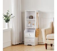 Darphe White 2 Drawers Bedside Table With Raised Anti-Tip Guard Top Shelf Minimalist Mdf
