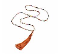 DarryDooly Boho Long Tassel Statement Necklace Women Ethnic Colorful Crystal Stone Beads Pendant Necklace Bohemian Handmade Jewelry Gift