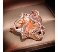 DarryDooly Elegant Camellia Flower Zircon Wedding Rings for Women Rose Gold Color Crystals Engagement Bridal Ring Trendy Jewelry
