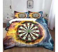 Dart Board Duvet Cover Set Digital Art Water And Fire Darts Microfibre Comforter Bedding Cover, Dark Blue Gaming Quilt Cover 200x200cm 3 Piece Set Pillowcases for Children Adults Bedding Set