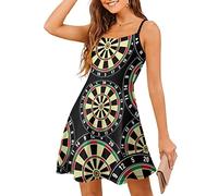 Dart Board Numbers Sports Women's Summer Beach Dress Casual Swing Adjustable Spaghetti Strap Print Mini Sundresses