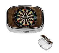 Dart Board Pill Case with Mirror Retro 2 Compartment Pill Box Small Pill Organizer for Purse or Pocket Decorative Metal Medicine Vitamin Organizer Unique Gifts