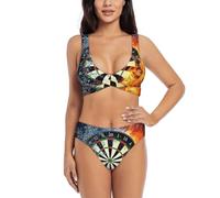 Dart Board Print Women Swimsuit, Women's High-Waisted Bikini Set, Two-Piece Sport Bathing Suits Black